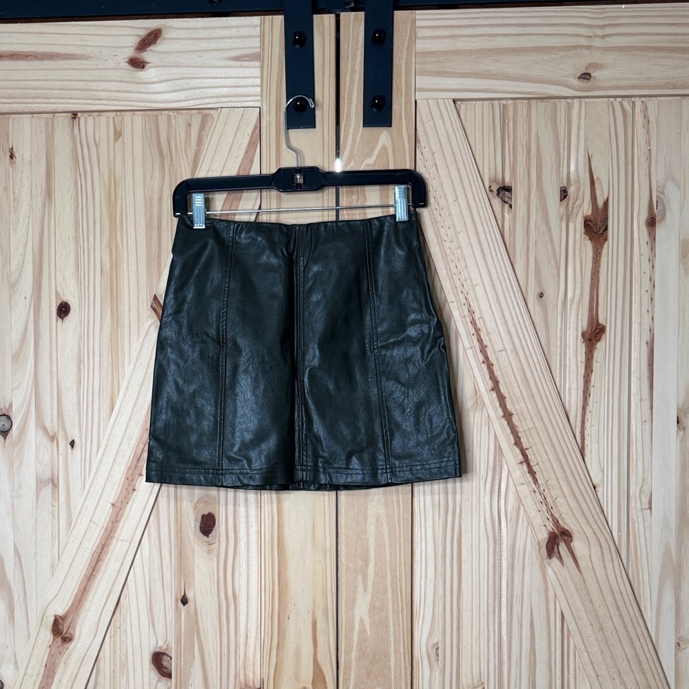 Olive green  Faux Leather Mini Skirt